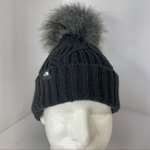 The North Face Women's Oh-Mega Fur Pom black cable knit Beanie- one size